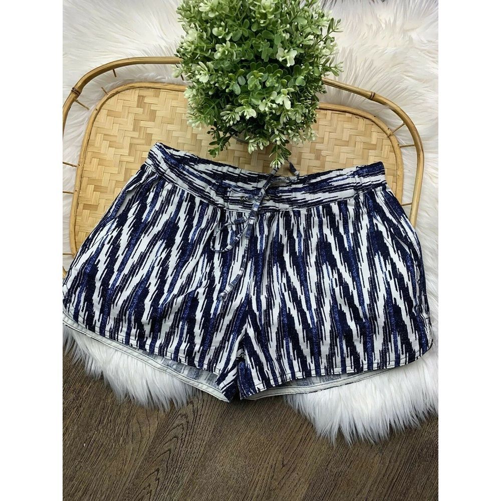 J. Crew Navy Blue Ivory Striped Linen Blend Shorts